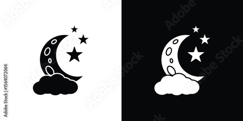 Moon and star icon silhouette vector in black colors. flat symbol logo design style