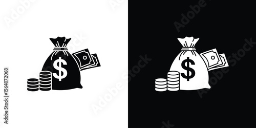 Money icon silhouette vector in black colors. flat symbol logo design style