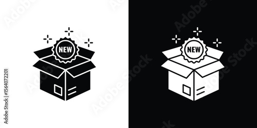 New product icon silhouette vector in black colors. flat symbol logo design style