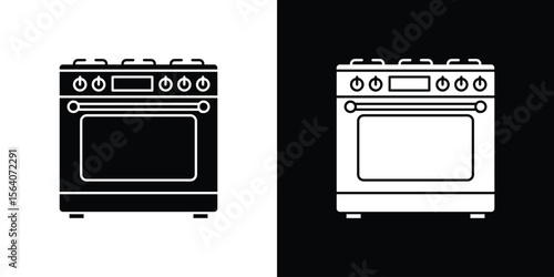 Oven icon silhouette vector in black colors. flat symbol logo design style