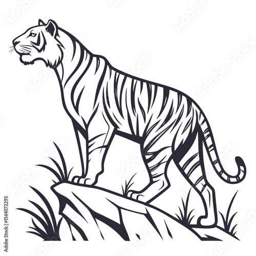 Tiger Silhouette Isolated Wild Animal on White Background