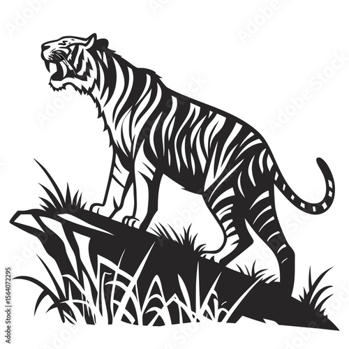 Tiger Silhouette Isolated Wild Animal on White Background