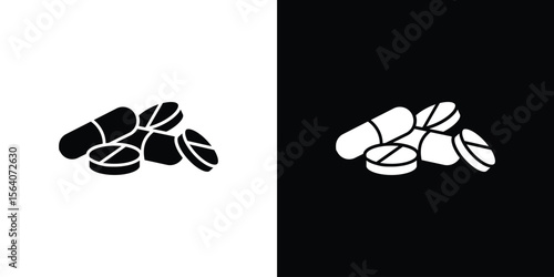 Pills icon silhouette vector in black colors. flat symbol logo design style