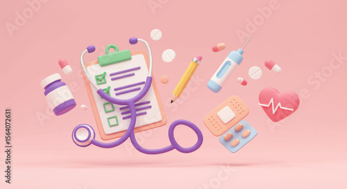 Conceptualization of Medical Care and Health Services with Diagnostic Tools and Pharmaceutical Treatments Illustrating Wellness