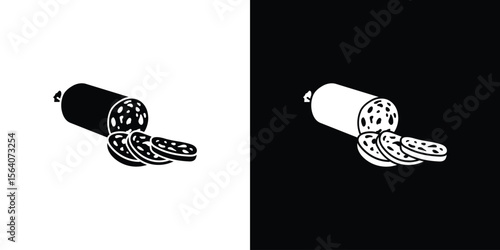 Salami icon silhouette vector in black colors. flat symbol logo design style