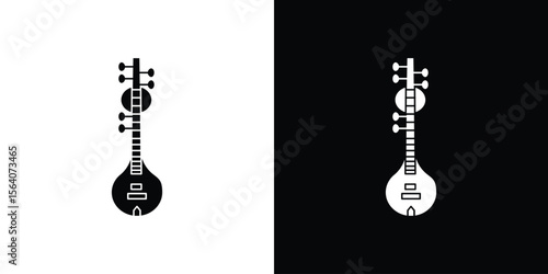 Sitar icon silhouette vector in black colors. flat symbol logo design style