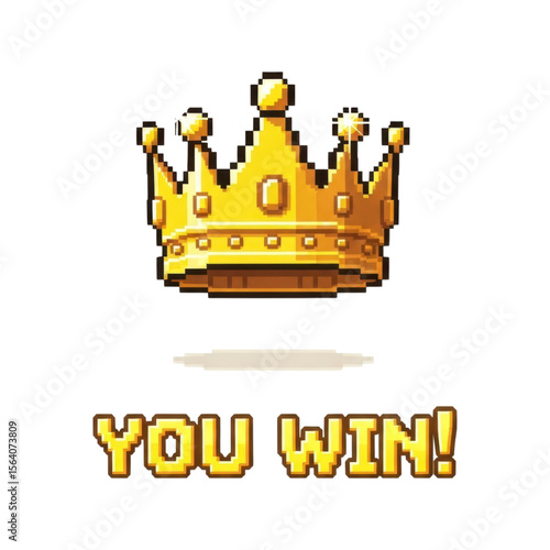 Golden crown pixel art with 'you win' text in retro game style