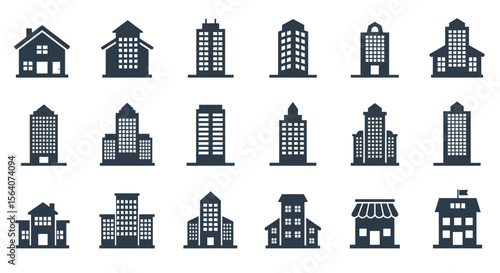 Collection of Pixel Art Buildings and Architectural Structures for Urban Development Projects and Cityscape Design Concepts