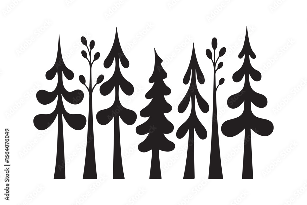 Obraz premium Stylized black silhouette forest scene with abstract trees and foliage