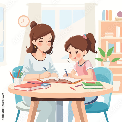 female tutor teaching kid at home 