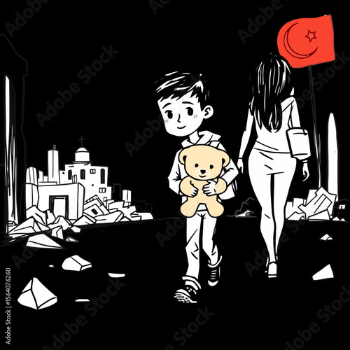  destroy city showing reckless situation of  small  baby 
