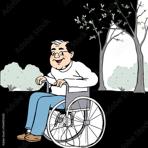 disabled man in wheelchair have smile on face 