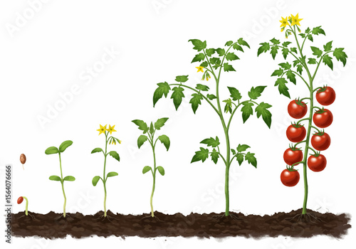 Visualizing the Remarkable Journey of a Tomato Plant from Tiny Seed to Bountiful Harvest Illustrating Growth Stages