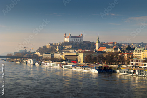 Photography Panoramic View of Bratislava Castle and the Danube River