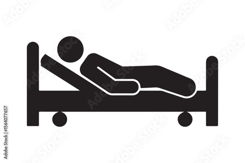 Simple black silhouette of a person resting in a hospital bed