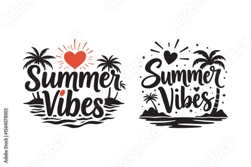 Summer vibes tropical beach palm trees and heart design