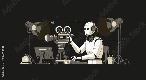 Artificial Intelligence Directing A Movie Set Illustration For Technology Advancement