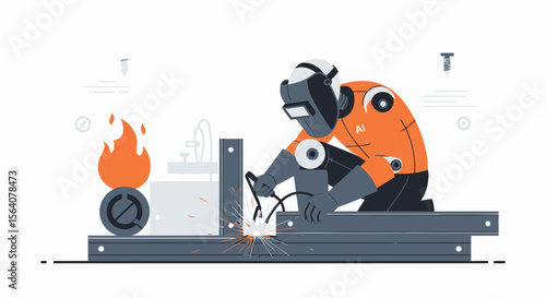 Automation In Heavy Industry Robot Performing Welding Operations With Precision And Efficiency