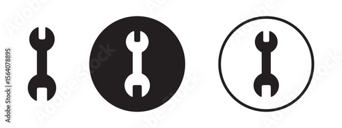 Wrench tool icon set in black and white