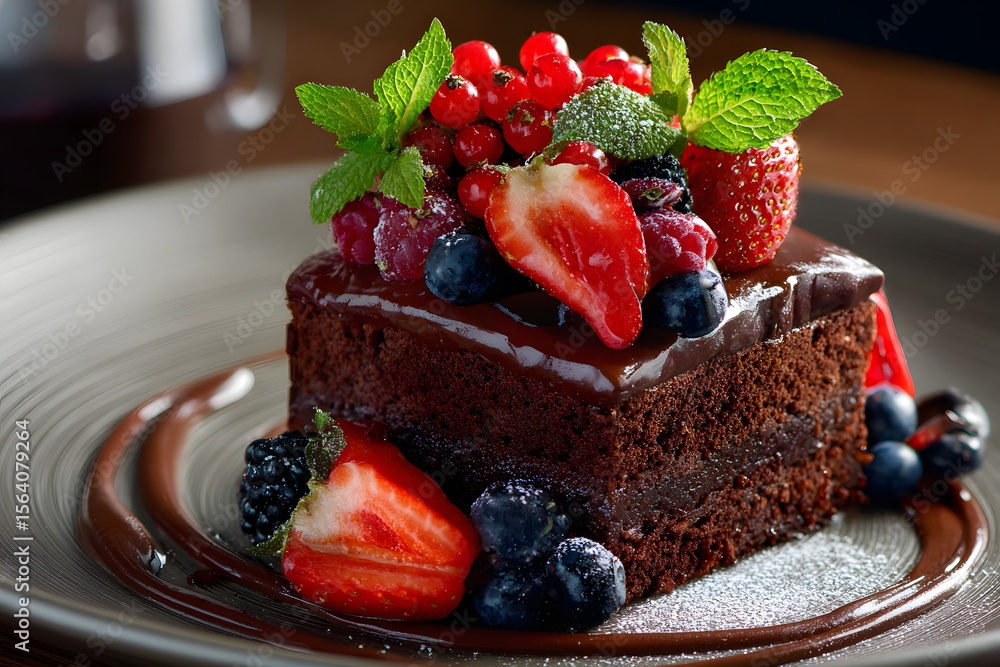 Chocolate cake with berries and chocolate souse. Eat an extra dessert day on 4th September Chocolate cake with berries and chocolate souse. Eat an extra dessert day on 4th September