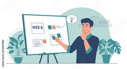Creative Web Designer Brainstorming Ideas For Website Design Project With Whiteboard