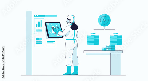 Data Integrity Specialist Works In Clean Room Cleans Touchscreen Data Analytics