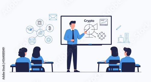 Expert Instructor Teaching Students About Cryptocurrency Trading And Financial Markets