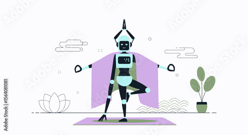 Enlightened Robot Balancing Mental Wellbeing With Yoga Posture Practice