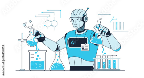 Futuristic Experiment: Ai Robot Conducting Research In A Chemical Laboratory