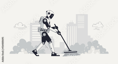 Futuristic Robot Street Cleaner Working Diligently To Keep The City Clean