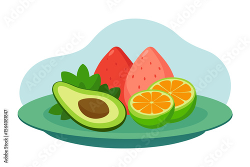 Avocado Grapefruit and Strawberry Fruit Plate Design