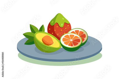 Minimalist Fruit Plate with Avocado Grapefruit and Strawberries