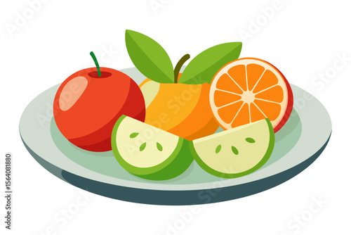 Minimalist Plate with Sliced Apples and Oranges Art