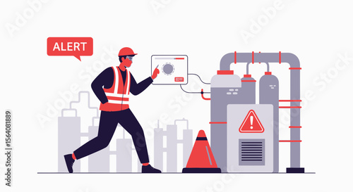 Industrial Worker Responding To Factory Alert During Emergency Situation