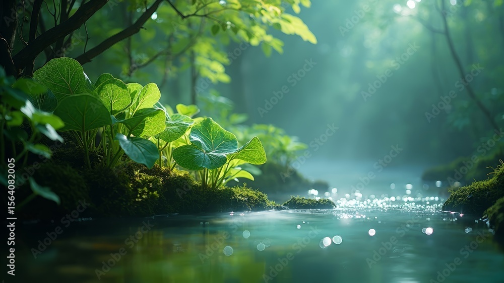 Naklejka premium Forest pool distant scene