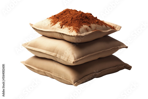 Atmosphere of Coziness and Creativity: Stack of Soft Beige Pillows with Mysterious Brown Sprinkles, Isolated for Your Projects.
