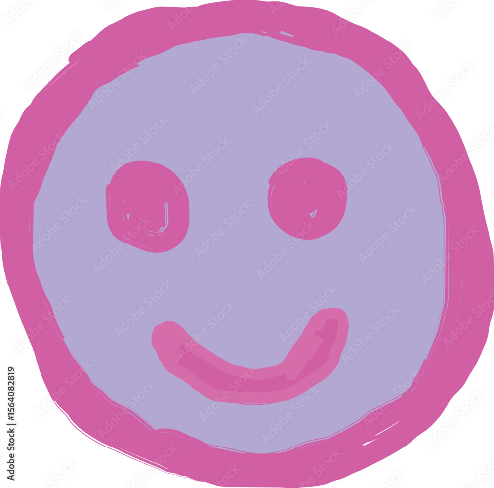 Simple hand drawn pink and purple smiley face with white background Simple hand drawn pink and purple smiley face with white background