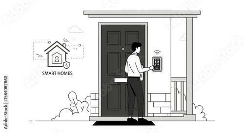 Man Using Smart Lock System For Enhanced Home Security And Automation