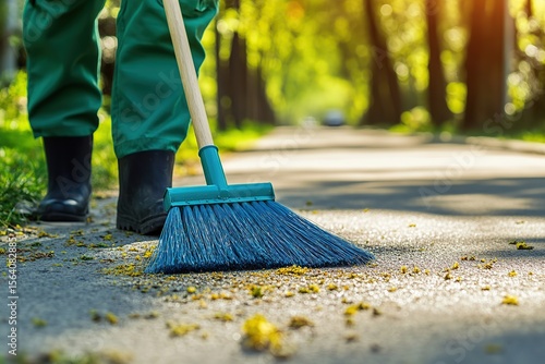 Wallpaper Mural Modern pedestrian area being cleaned with a blue broom on a sunny day Torontodigital.ca