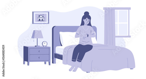 Morning Routine Woman Sitting On Bed Checking Time At Bedroom Minimal Style