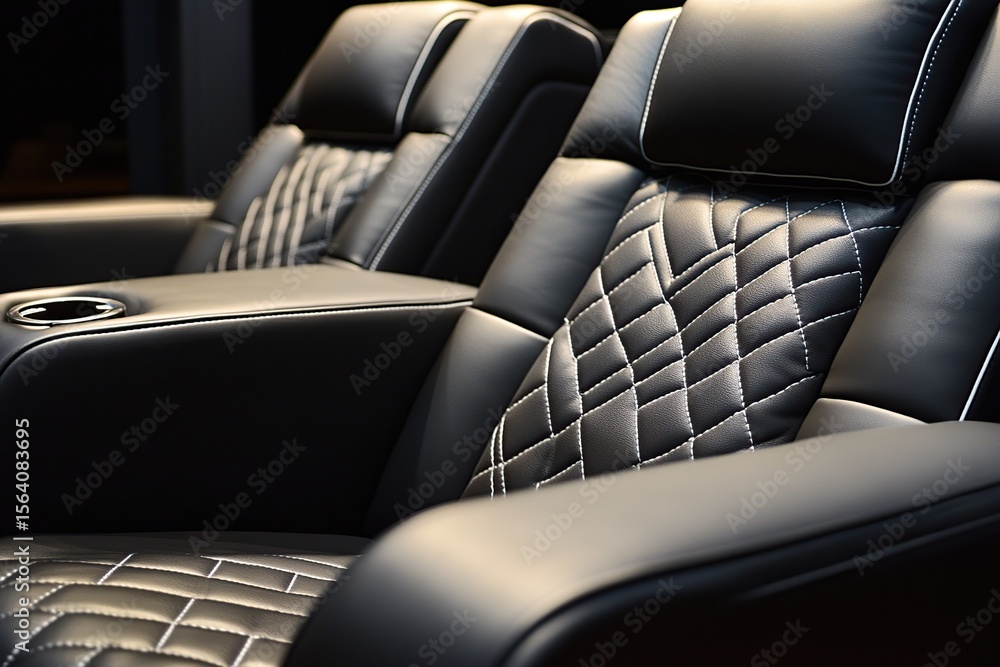 Fototapeta premium Luxurious leather seating in a modern home theater designed for ultimate comfort and entertainment