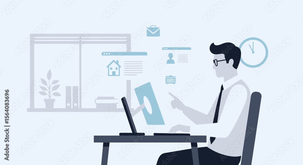 Online Meeting And Working Remotely At The Desk In The Office Concept Online Meeting And Working Remotely At The Desk In The Office Concept