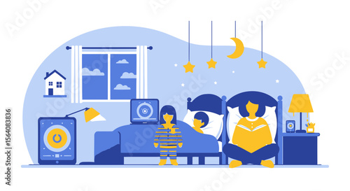 Preparing For Bedtime Scene With Parents And Child In Bedroom