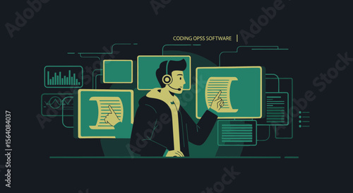 Operator Overseeing Code Processes And Software Solutions With Modern Technology