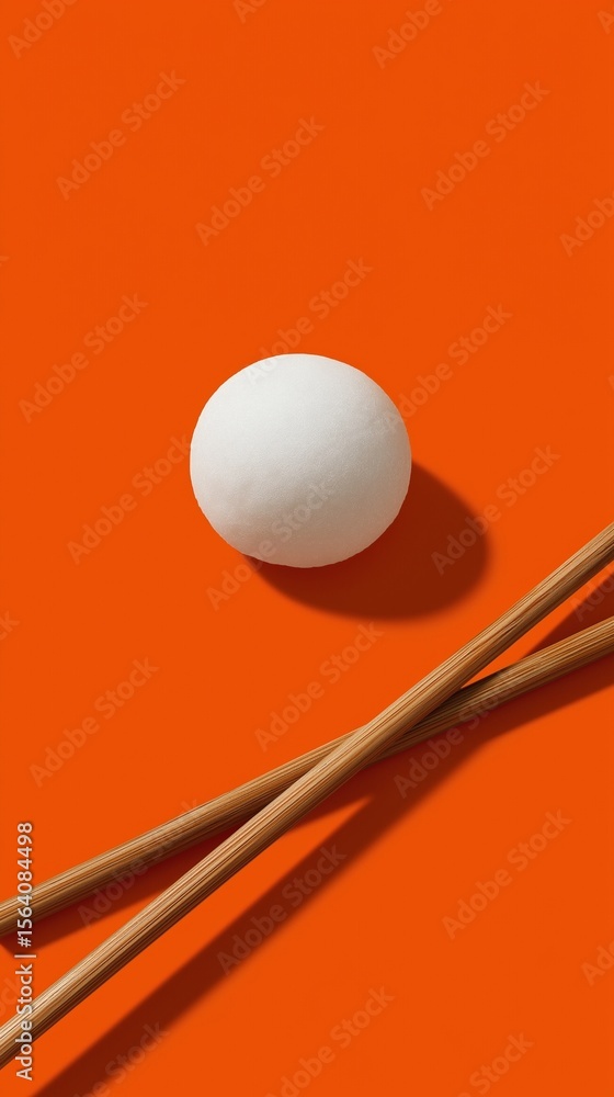 White egg and chopsticks on vibrant orange background White egg and chopsticks on vibrant orange background