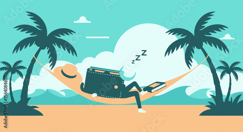Relaxing Getaway Businessman Illustration Enjoying Time In A Hammock Under Palm Trees