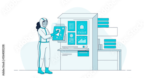 Scientific Researcher Inspecting Data For New Technology in Clean Lab