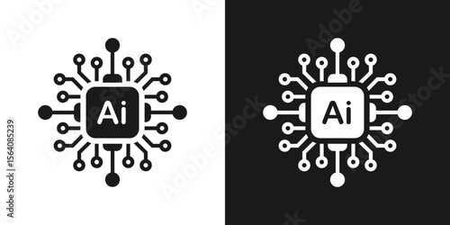 CPU icon in the shape of a brain, symbolizing AI and computing power. Simple linear design for modern technology illustrations.
