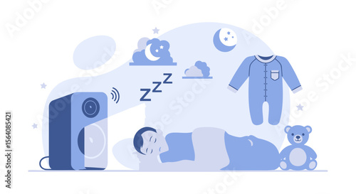 Serene Slumber Illustration Featuring Sound Machine For Peaceful Baby Sleep