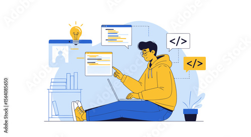 Software Developer Working On Computer Programming And Coding Idea Concept